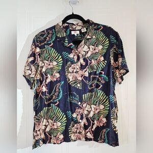 Levi's Womens Large Button Down Shirt Colorful Floral Short Sleeve NWT